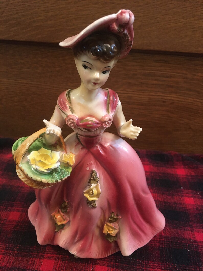 Vintage Porcelain Young Girl Holding Flower Basket Figurine Etsy