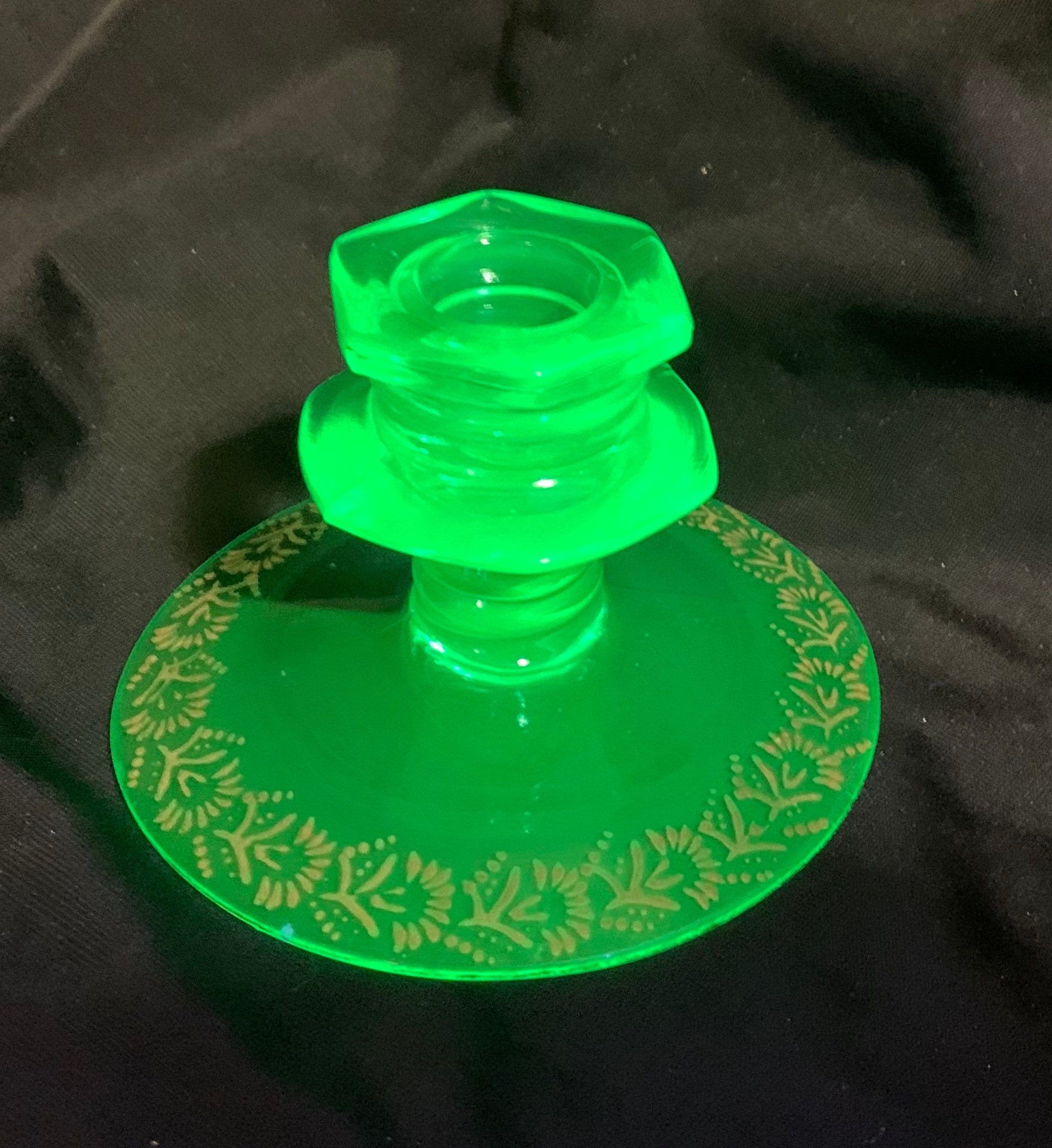Vintage Pair Vaseline Glass Candle Stick Holders Etsy