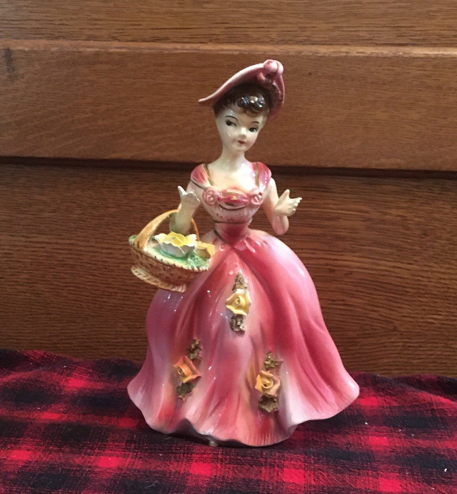 Vintage Porcelain Young Girl Holding Flower Basket Figurine Etsy