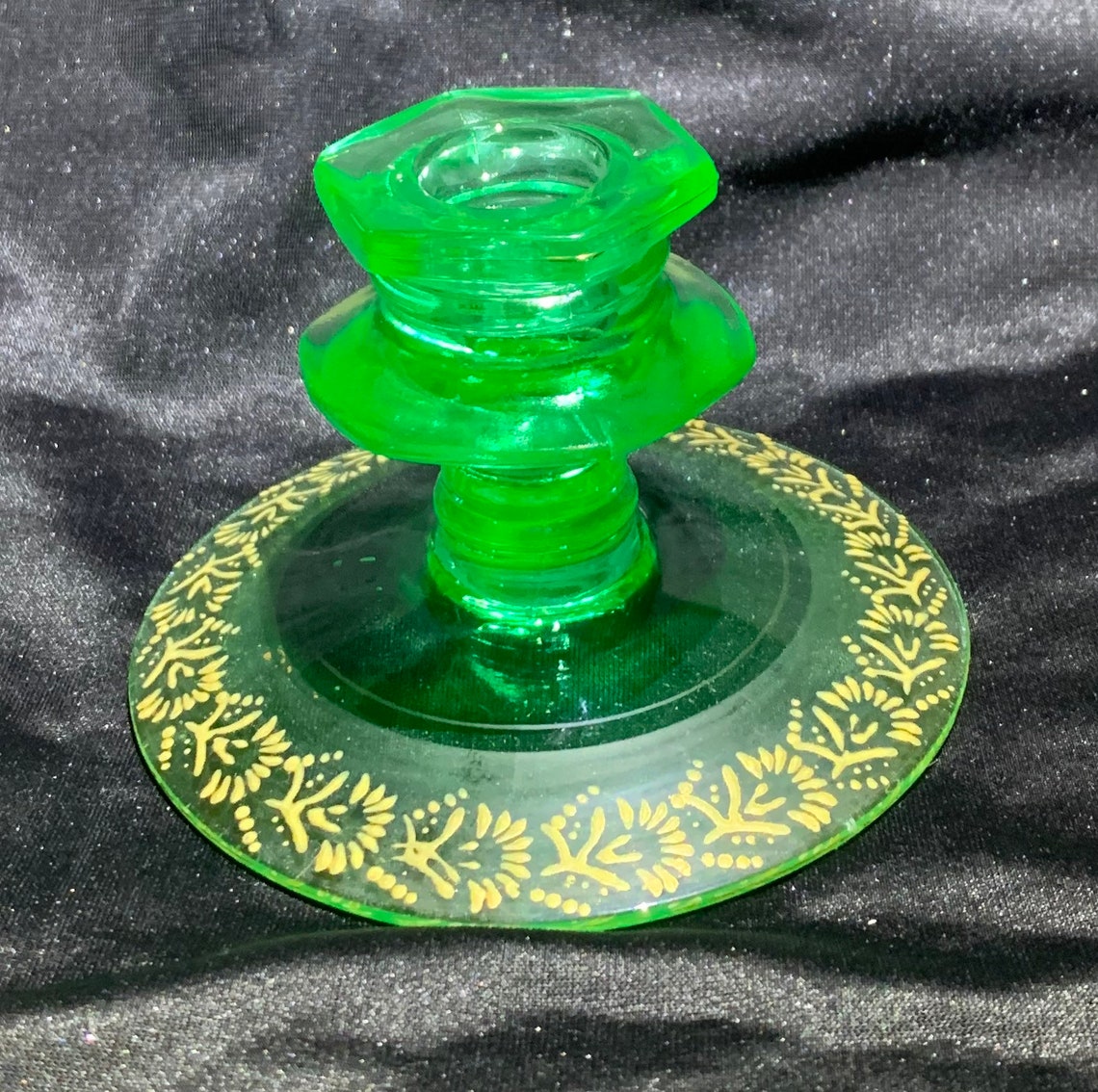 Vintage Pair Vaseline Glass Candle Stick Holders Etsy