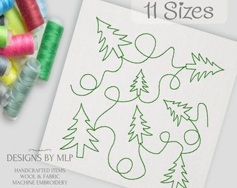 Festlicher Weihnachtsbaum Edge to Edge Quilt Pattern, E2E Endloslinie Single Run Quilting Stickmuster, Digitales ITH Quiltmuster