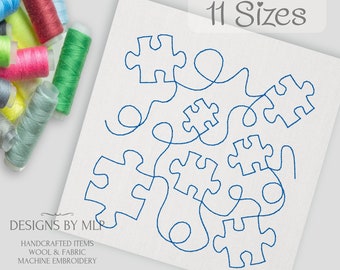 Jigsaw Puzzleteil Kante an Kante Quiltmuster, E2E Quiltblock, Kontinuierliche Linie Single Run Quilting Stickmuster, ITH Quiltmuster