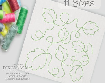 Blätter E2E Quilt Block, Maschinenstickerei, Kante-zu-Kante Quilt-Muster, Kontinuierliche Linie Single Run Quilting, Digital ITH Quilt Block