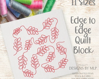 Elegantes Feather Swirl Edge to Edge Quilt Muster, E2E Quilt Block, Maschinenstickerei, Continous Line Single Run Quilting, ITH Quilt