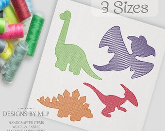 Machine Embroidery Design, Dinosaur embroidery pattern, Quick Stitch Sketch Style Machine Embroidery Pattern, Light Fill, 3 sizes, Set of 4,