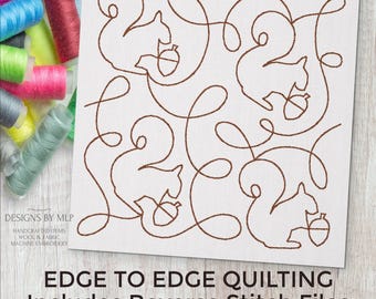 Squirrel Nut E2E Quilt Block Machine Embroidery Quilting Design, Continuous Line Single Run, Edge to Edge Quilt Pattern, ITH Reverse stitch