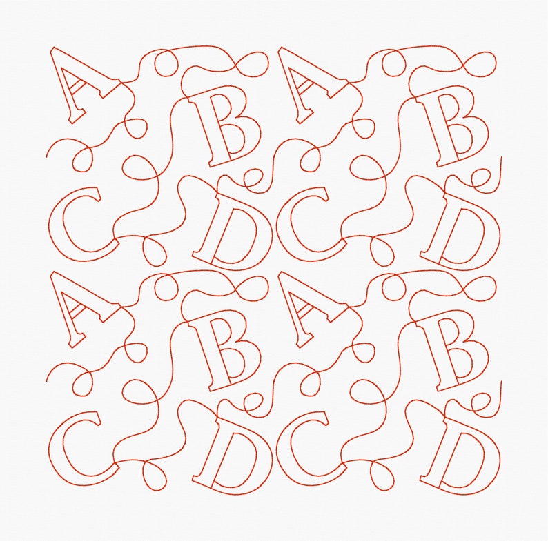 Alphabet Letters ABCD Edge to Edge Quilt Pattern, E2E Quilt Block ...