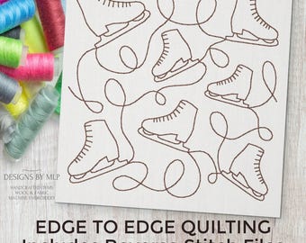 Ice Skates E2E Quilt Block Machine Embroidery Quilting Design, Continuous Line Single Run Edge to Edge Quilt Pattern, ITH Reverse stitch