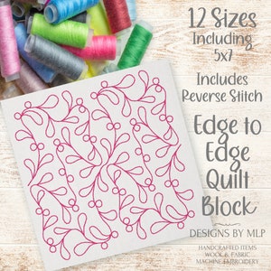 Vine Leaves Edge to Edge Quilt Pattern, E2E Quilt Block Machine Embroidery Design, Continuous Line Single Run Quilting,  ITH Reverse stitch