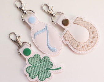 Machine Embroidery Design, Set of 3 Lucky Charm Key Fobs ITH Machine Embroidery Pattern, Quick Stitch Keyfob Snap Tab  Instant Download, 4x4