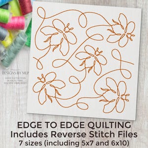 Bumble Bees E2E Quilt Block Machine Embroidery Design, Continuous Line Single Run Quilting, Edge to Edge Quilt Pattern, ITH Reverse stitch