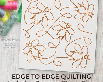 Bumble Bees E2E Quilt-Block, Maschinenstickerei, Endloslinie, Single Run Quilting, Quilt-Muster, ITH Rückstich
