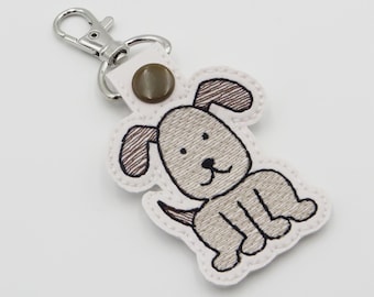 Cute Puppy Dog Machine Embroidery Key Fob Design, Quick Stitch Sketch Machine Embroidery Pattern, Snap Tab Pattern, In the Hoop Key fob, 4x4