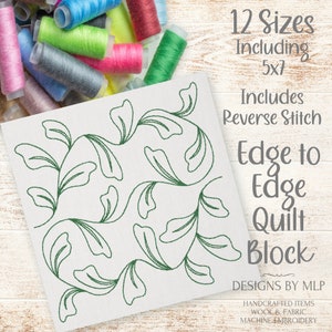 Wavy Edge Leaves E2E Quilt Block Embroidery Design, Continuous Line Single Run Quilting, Edge to Edge Quilt Pattern ITH Quilt Reverse stitch