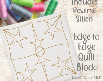 Shooting Stars E2E Quilt Block Stickerei Design, Endloslinie Single Run Quilting Design, Quiltmuster von Kante zu Kante, ITH Rückstich