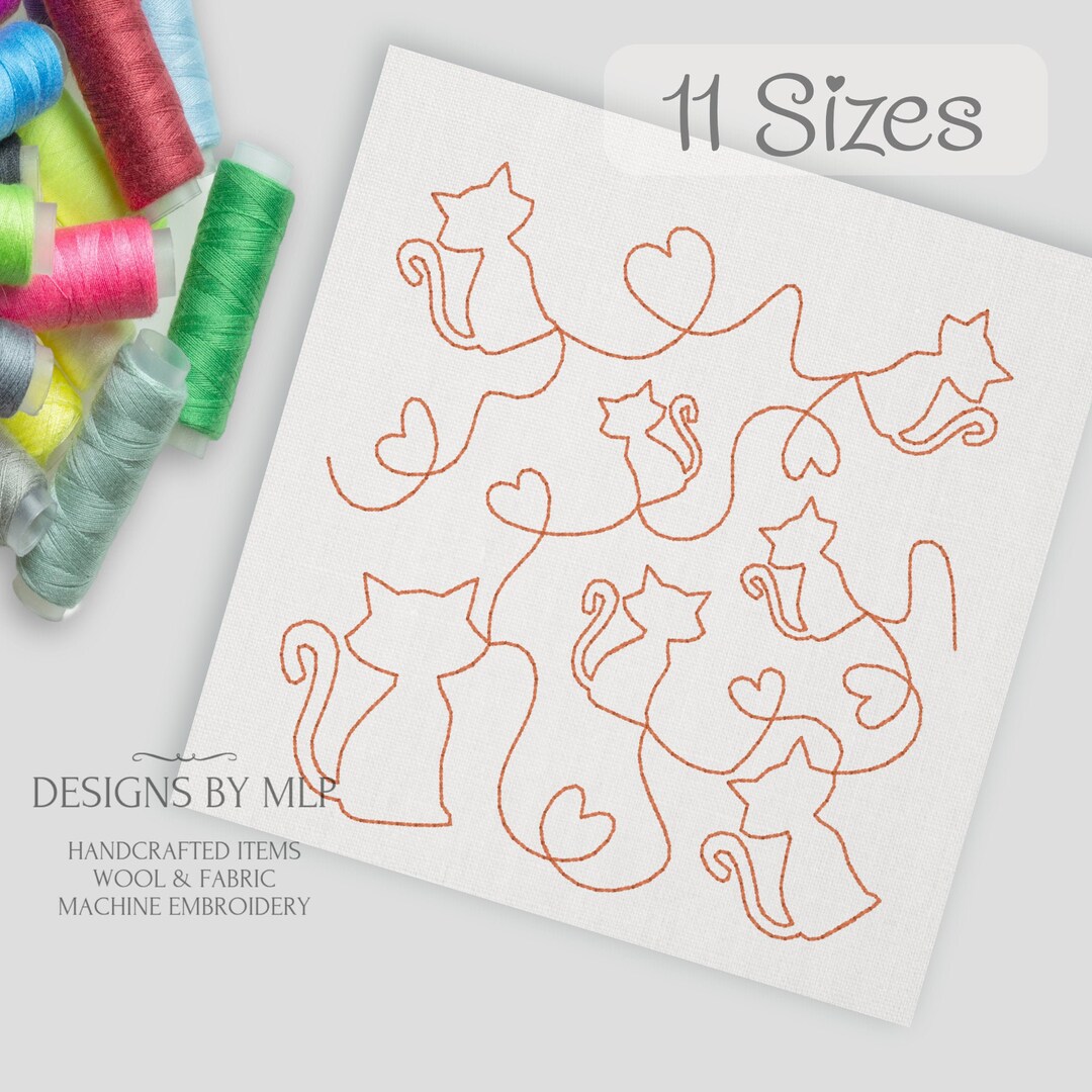 Kitty Cat Hearts Edge to Edge Quilt Pattern, E2E Quilt Block ...