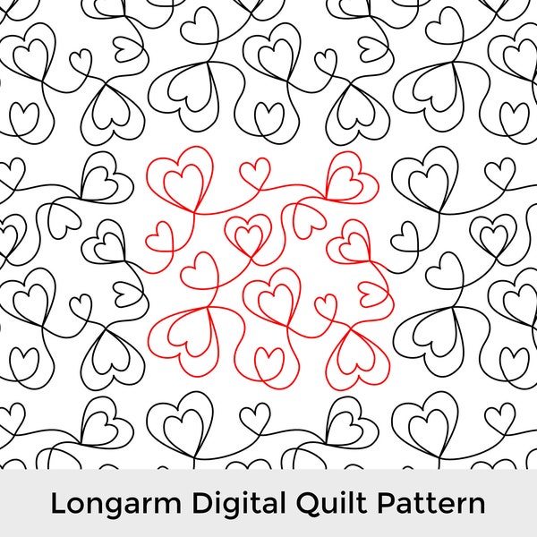 Double Hearts Edge to Edge Longarm Quilting Pattern, Digital Pantograph for Computerized Quilting Machines, E2E Continuous Line Design Panto