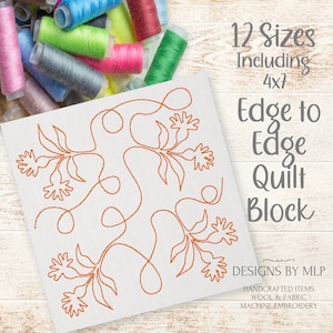 Elegant French Floral Edge to Edge Quilt Pattern, E2E Continuous Line Single Run Quilting Block Embroidery Design, Digital ITH quilt pattern
