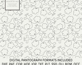 Toy Plane and Clouds Pantograph Quilting Pattern, Edge to Edge E2E Longarm Design, Digital Download, Popular Computerized Formats
