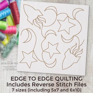 Rocket Stars E2E Quilt Block Machine Embroidery Quilting Design, Continuous Line Single Run, Edge to Edge Quilt Pattern, ITH Reverse stitch