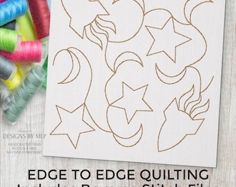 Rocket Stars E2E Quilt Block Machine Embroidery Quilting Design, Continuous Line Single Run, Edge to Edge Quilt Pattern, ITH Reverse stitch
