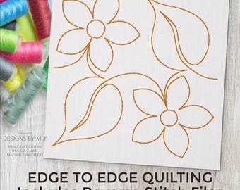 Flower Petals & Leaves E2E Quilt Block Machine Embroidery Quilting Design, Continuous Line Single Run, Edge to Edge Quilt Pattern