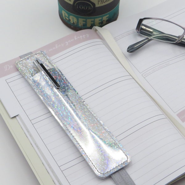 Planner Band, Notebook, Diary or Bujo Pen Holder, Silver Hologram Vinyl