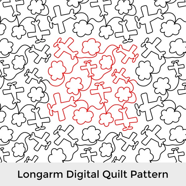 Toy Plane and Cloud E2E Longarm Quilting Pattern, Edge to Edge Digital Pantograph, Continuous Line Design for Computerized Quilting Machines