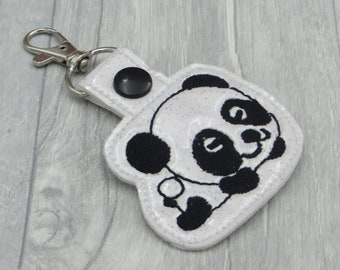 Panda Machine Embroidery Key Fob Design, ITH Machine Embroidery Pattern Keyfob, Snap Tab Pattern, Key Ring Key Chain Instant Download, 4x4