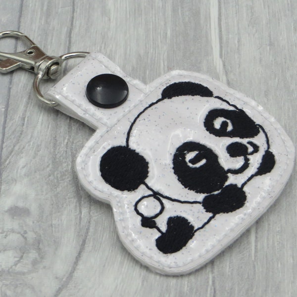 Panda Machine Embroidery Key Fob Design, ITH Machine Embroidery Pattern Keyfob, Snap Tab Pattern, Key Ring Key Chain Instant Download, 4x4