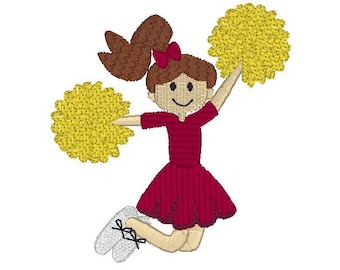 Cheerleader Embroidery Design, cheerleader costume and puffs, Manually Digitized Machine Embroidery Pattern, Instant Download, 4x4 hoop