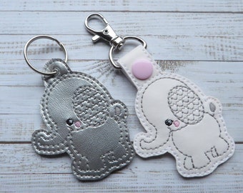 Cute Elephant Machine Embroidery Key Fob Design, Machine Embroidery Pattern, Snap Tab Pattern, Quick Stitch, 4x4 Hoop, Instant Download