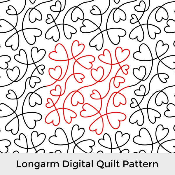 Fun Wavy Hearts E2E Longarm Quilting Pattern, Edge to Edge Digital Pantograph, Continuous Line Design for Computerized Quilting Machines