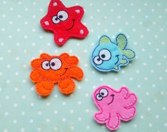Sealife Felties Stickdatei-Design, Marine Meeresbewohner, Seestern, Krabbe, Fisch, Oktopus, ITH 4x4 Maschinenstickmuster