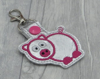 Pig Machine Embroidery Key Fob Designs, Machine Embroidery Pattern, Snap Tab Pattern, ITH keyfob, Manually Digitized, Instant Download, 4x4