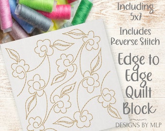 Daisy Flower Edge to Edge Quilt Pattern, E2E Quilt Block Embroidery Design, Continuous Line Single Run Quilting, ITH quilt, Reverse stitch