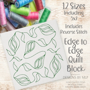 Leaf & Veins Edge to Edge Quilt Pattern, E2E Quilt Block Embroidery Design, Continuous Line Single Run Quilting, Reverse stitch, ITH quilt