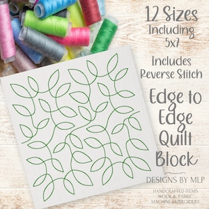 Wavy Leaves E2E Quilt Block Machine Embroidery Design, Continuous Line Single Run Quilting, Edge to Edge Quilt Pattern, ITH Reverse stitch