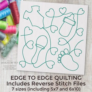 Baby Bottle E2E Quilt Block Machine Embroidery Quilting Design, Continuous Line Single Run, Edge to Edge Quilt Pattern, ITH Reverse stitch