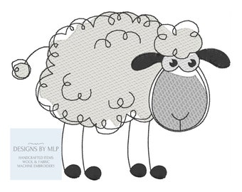 Maschinenstickerei, süsses Wollschaf, Quick Stitch Sketch Stil Maschinenstickmuster in Light Fill, 3 Grössen, Instant Download
