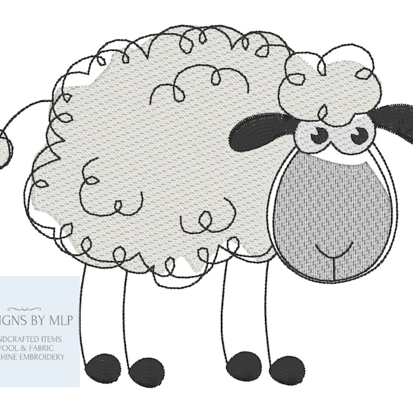 Machine Embroidery Design, Cute Woolly Sheep, Quick Stitch Sketch Style Machine Embroidery Pattern in Light Fill, 3 Sizes, Instant Download