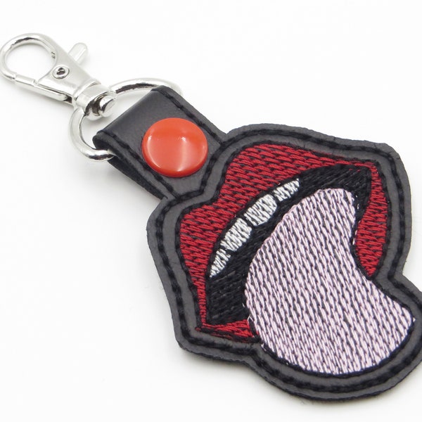 Machine Embroidery Key Fob Design, Hot Lips and Tongue, Quick Stitch Sketch Keyfob Embroidery Snap Tab Pattern, Instant Download, 4x4