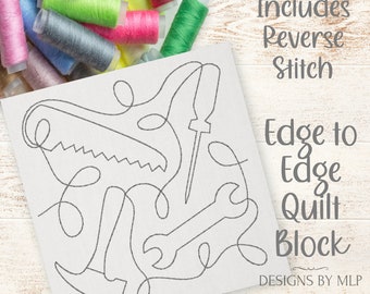 Outils Scie à marteau Motif de broderie en blocs de quilt E2E, quilting en ligne continue, motif de courtepointe bord à bord, point inverse ITH