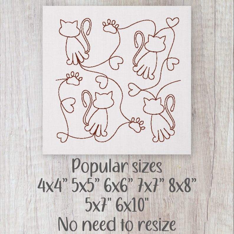 Cat Kitty Paws E2E Quilt Block Machine Embroidery Quilting Design ...