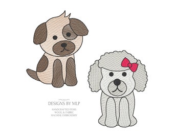 Dog Embroidery Designs, Cute Puppy Pattern, Quick Stitch Sketch Style Machine Embroidery Pattern in Light Fill, 3 Sizes, Instant Download