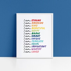 Positive Affirmations Print for Kids, Kids Art, Colorful Art, Printable Nursery Decor, Affirmation Wall Art, Playroom Decor, Kids Bedroom