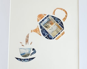 Postage Stamp Collage - A Cup of RoyalTea for 11x14 frame (Notgern Ireland Art)