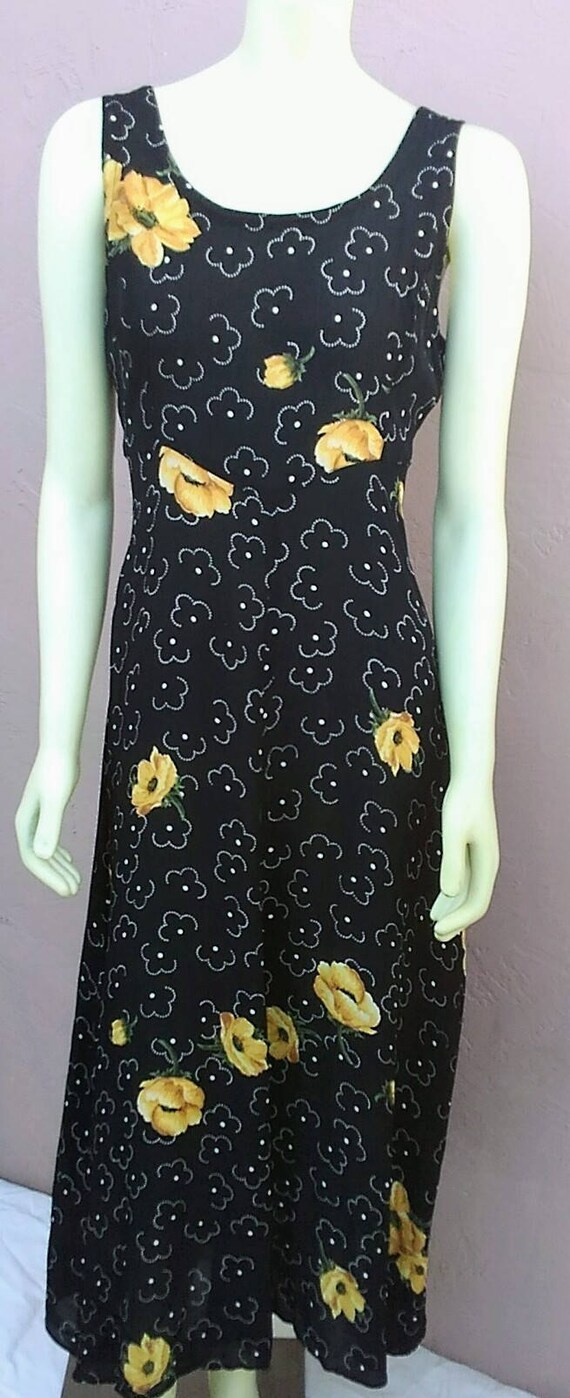 black dress with yellow flowers