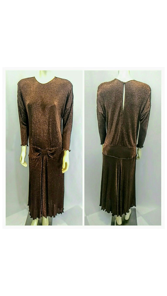 Vintage 1970's; Knit Dress Copper Metallic; Disco… - image 3