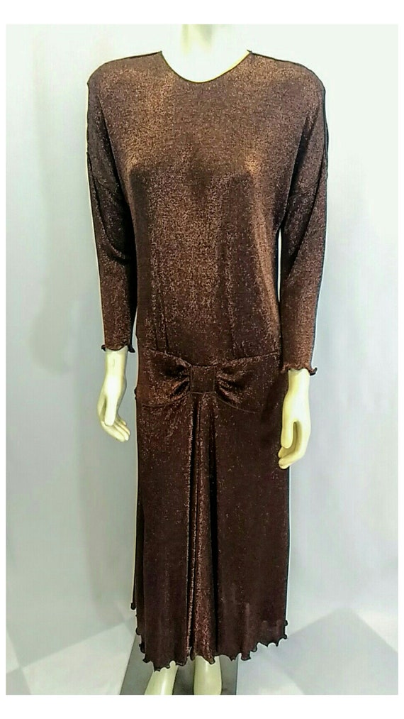 Vintage 1970's; Knit Dress Copper Metallic; Disco… - image 2